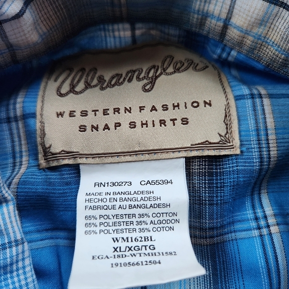 Wrangler Men's Pearl Snap Western Shirt Short Sleeve Blue Plaid Sz XL - Picture 3 of 4